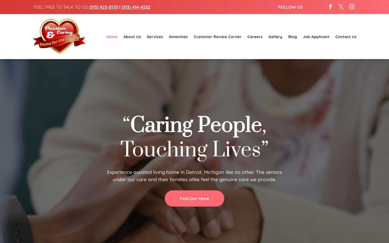 Passion & Caring Home homepage screenshot